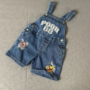 Disney Winnie the Pooh Overalls Boys 3T Denim Shortalls Embroidered Baseball